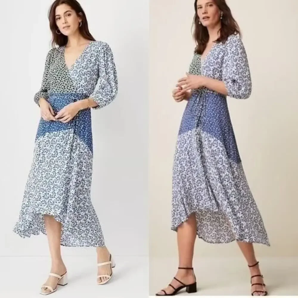 Ann Taylor Patchwork Floral Maxi Dress Green/Blue Size 18 - Picture 2 of 6